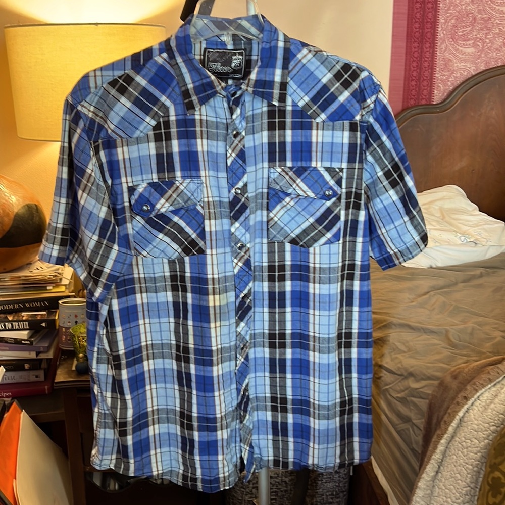 SALE!! DEAL!! Y2K Vintage Elixir Blue Plaid ﻿Button-Up Shirt